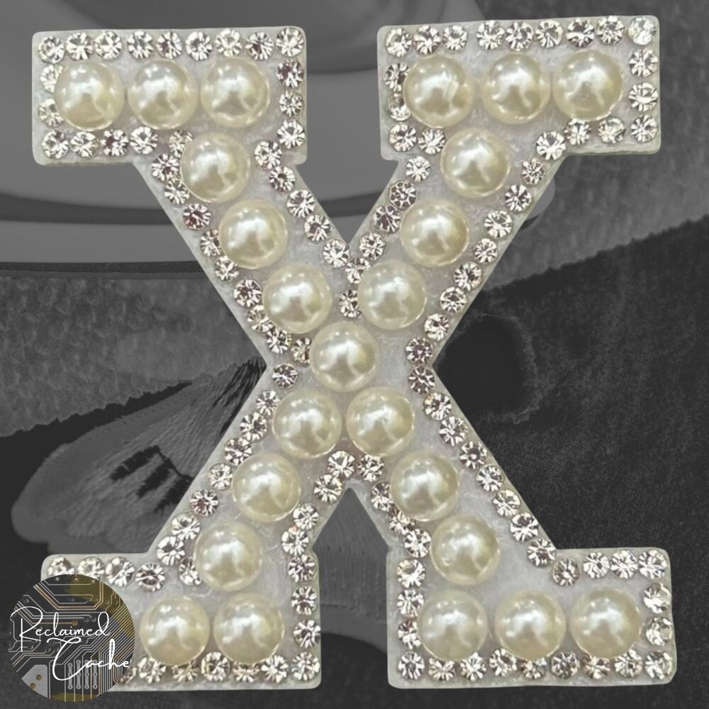 Letter X White Faux Pearl Iron On Patch